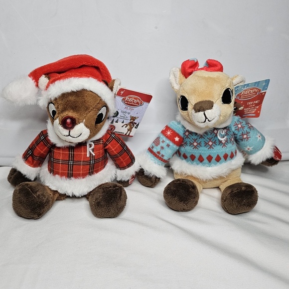 New Set 2 Dan Dee Clarice and Rudolph Red Nosed Reindeer Light Up Musical Plush - Picture 1 of 15